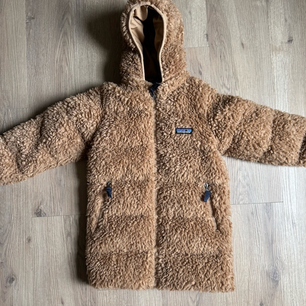 Patagonia 5T Tan Fleece Hooded Jacket